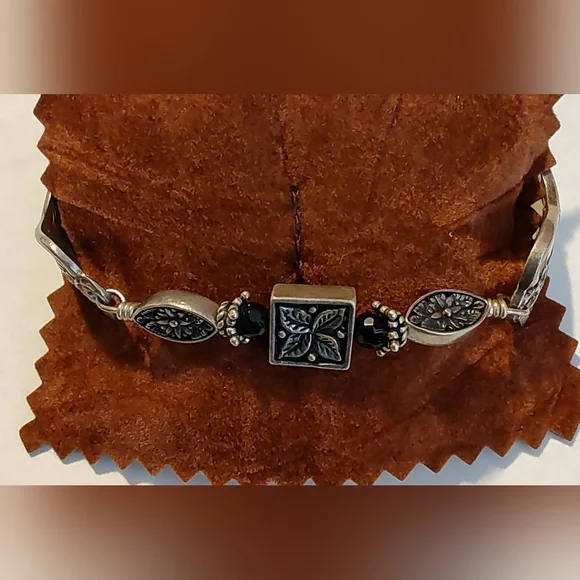 Vintage Magnolia Silver Plated Spoon Bracelet Art Noveau Style Bohemian Western - Picture 3 of 8